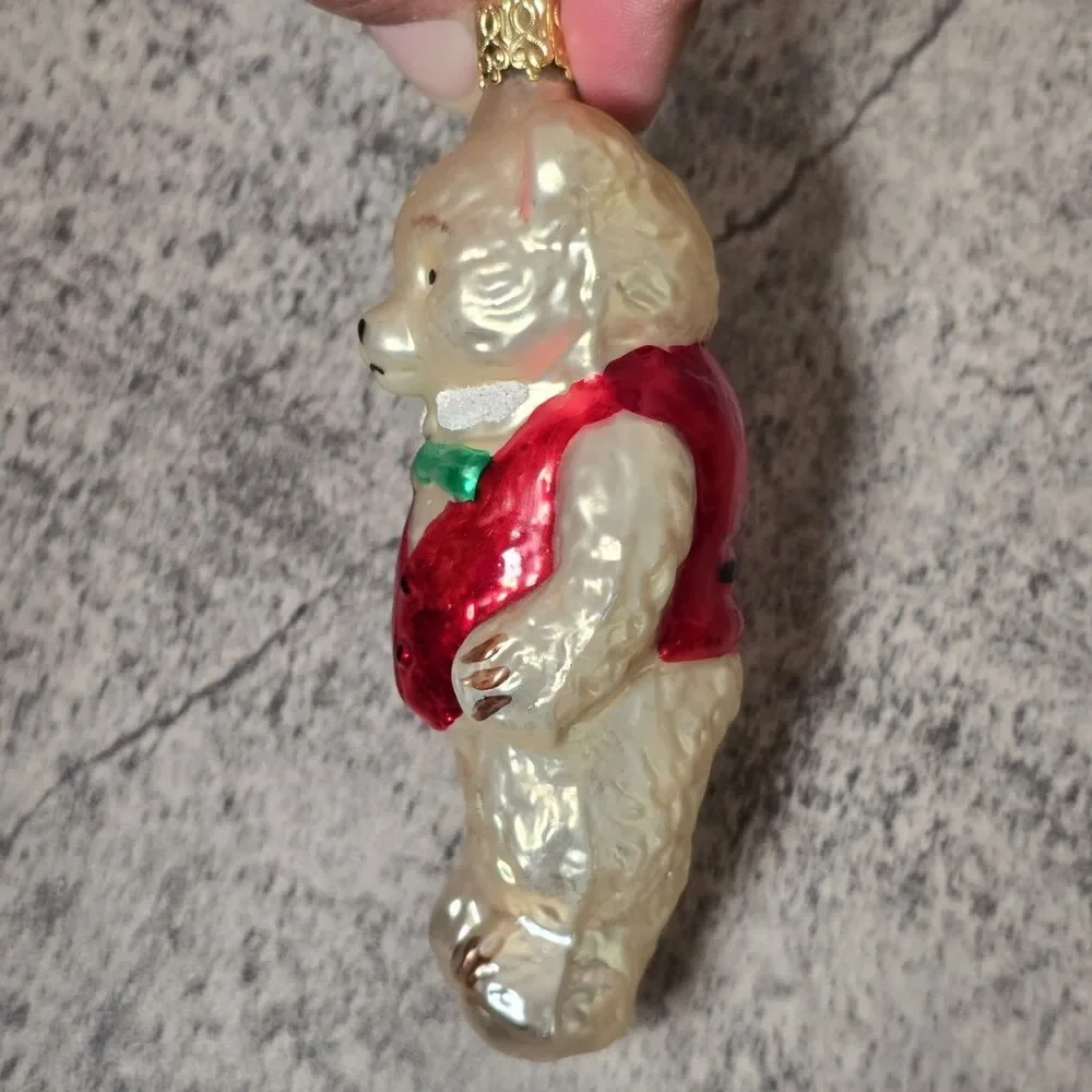 Old World Christmas Ornament Blown Glass Teddy Bear in Vest Bowtie Cute 4.5